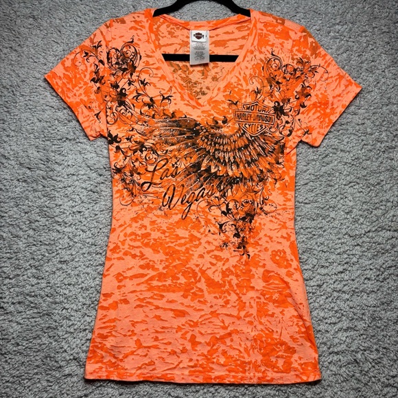 Harley Davidson Shirt Womens Large Las Vegas Eagle Wings Motorcycles Streetwear - Picture 3 of 5